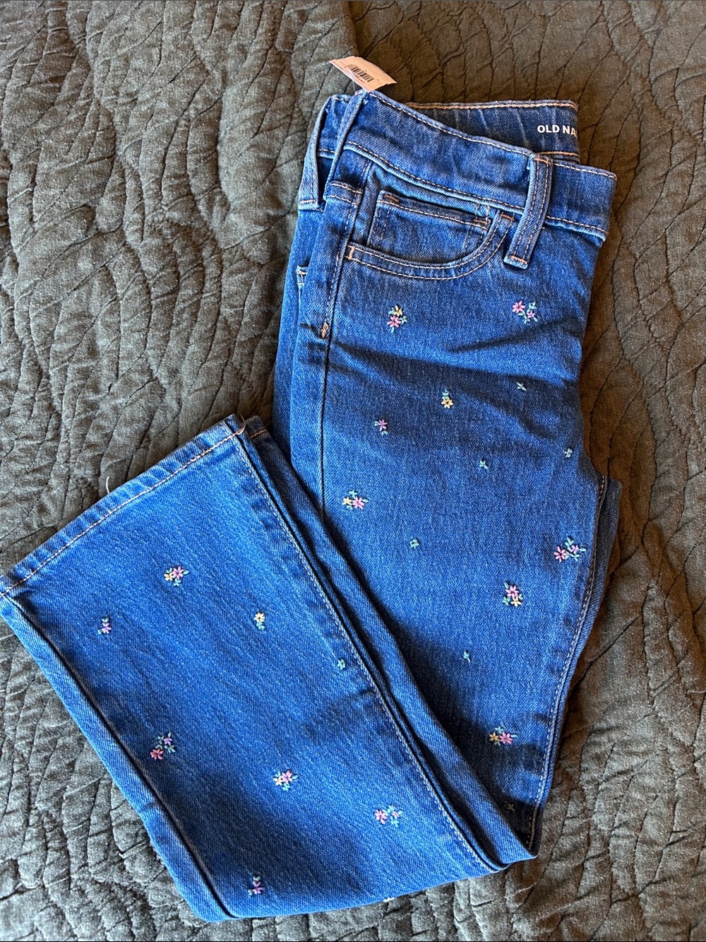 Girls Light Wash Flare Jeans Embroidered Flower Boho Y2K NWT Never Worn